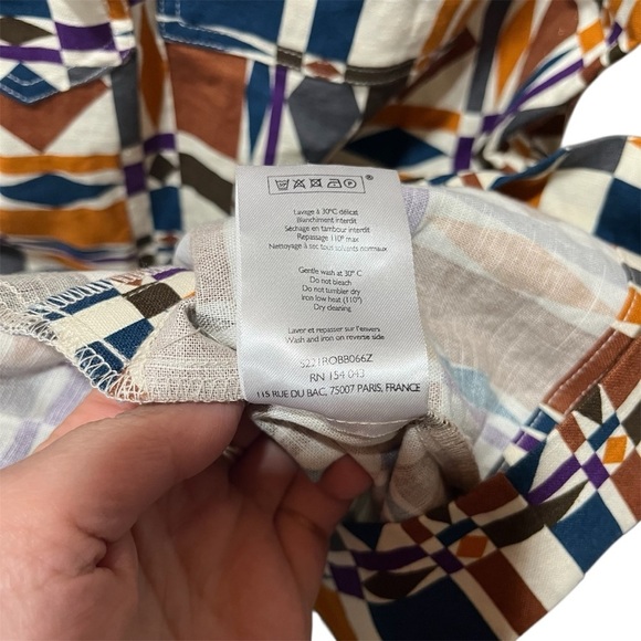 Sézane NEW Colorful Geometric Mini Lulu Dress Size 40 Linen Cotton Blend - Picture 6 of 13